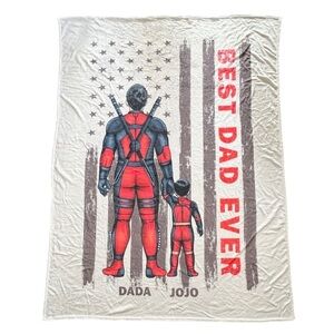 Best Dad Ever Custom Superhero Black Throw Blanket Dad Gift from Son